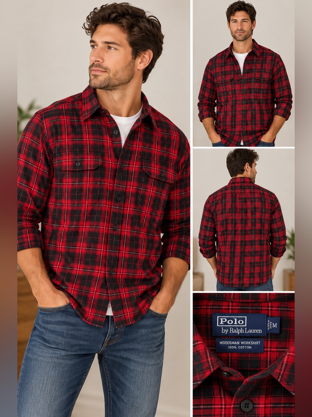 Polo Ralph Lauren Woodsman Workshirt Red Black Plaid Flannel Men’s XXL.
